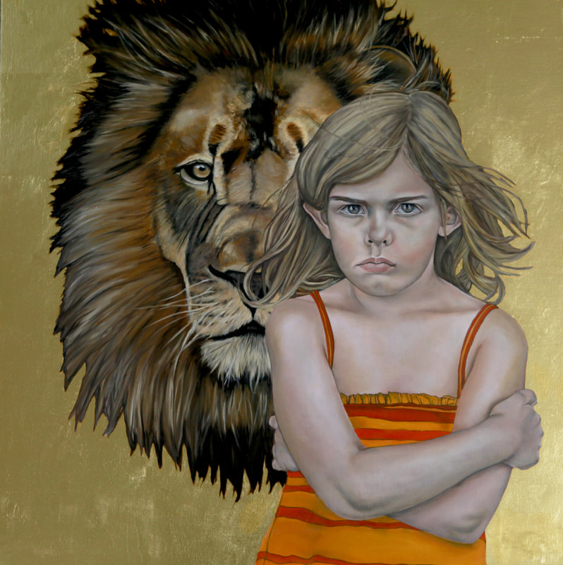 Coco and Cecil and 600 a Year, 24" x 24", Oil and 24K Gold Leaf on Board, 2018